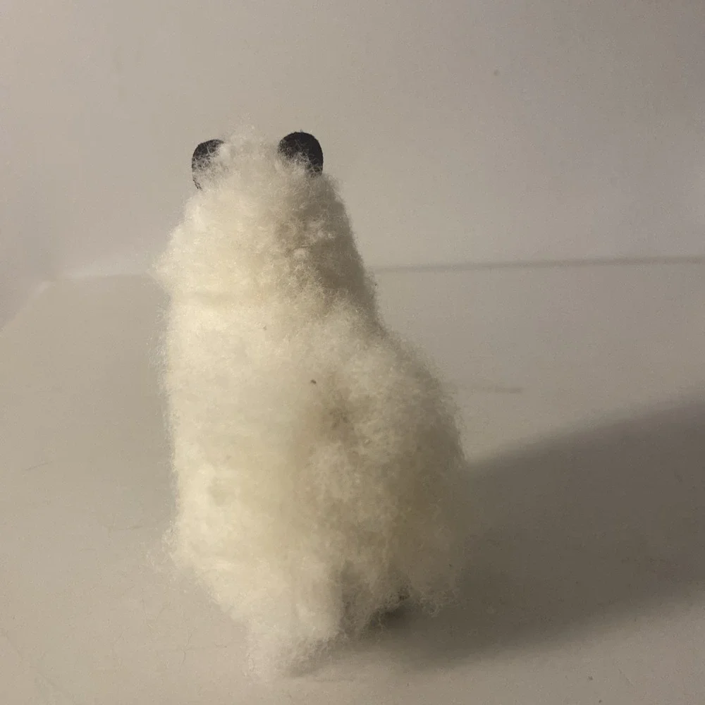 Vintage Woolly Ram Sheep Goat Figurine Animal Real Wool White Brown